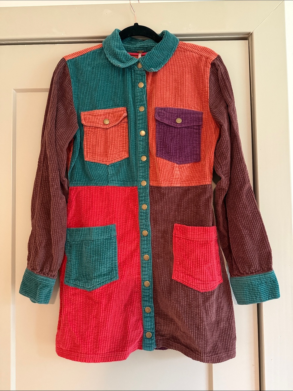 Free People Color Me Cord Corduroy Color block Mini Dress